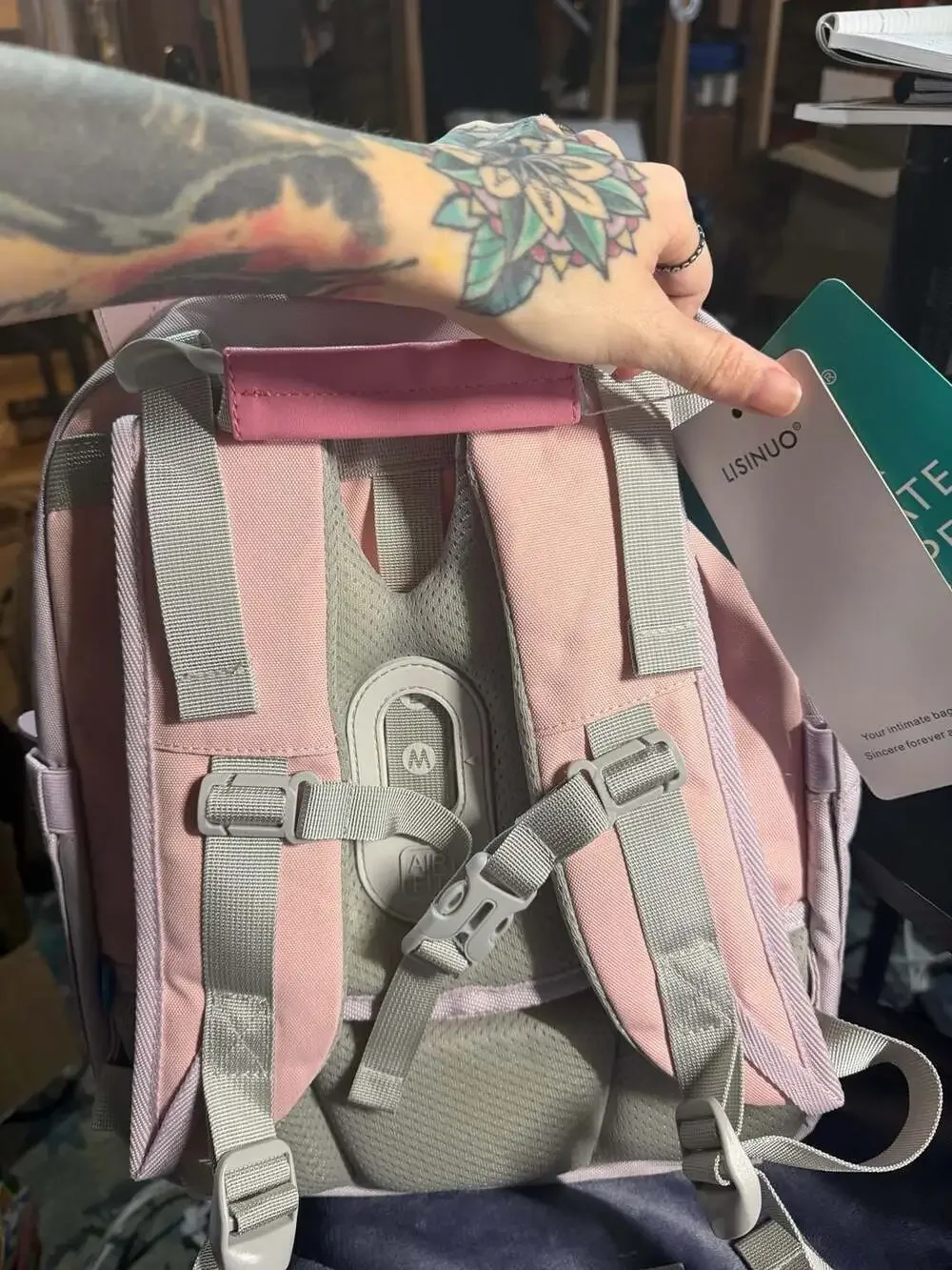 LISINUO Pink Cat Ear School Backpack with Bow and Keychain, Size M